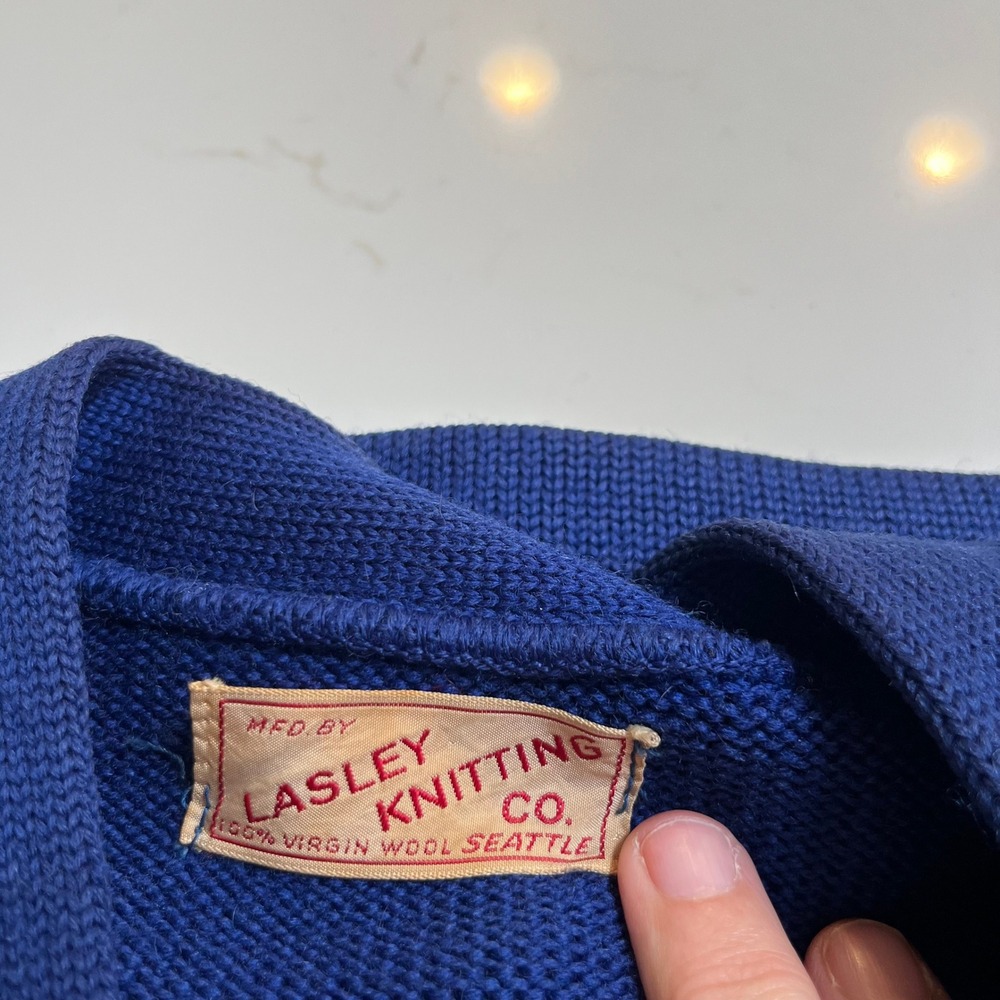 Vintage Mens Royal Blue Wool Letterman Cardigan Sweater W Gymnastics Applique - Picture 14 of 15